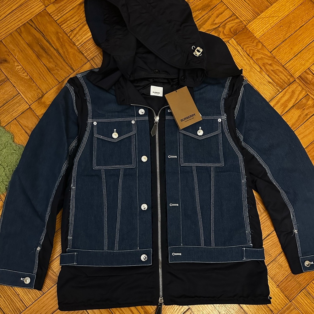 Burberry Navy Denim Jacket with Black Accents